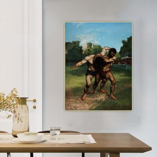 Citon Gustave Courbet《The Wrestlers》Canvas Art Oil Painting Artwork Poster Picture Backdrop Wall Decor Home Decoration