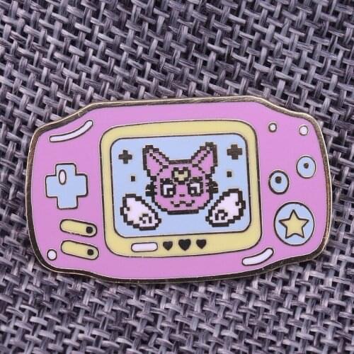 Game Boy Advance Enamel Brooch Classic clear pink console Badge Luna Cat Jewelry