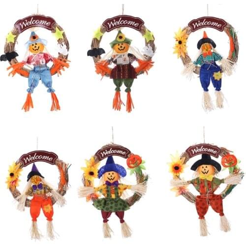 Halloween Thanksgiving Scarecrow Hanging Pendant Pumpkin Witch Front Door Sign Wreath Garland Ornament Party Decoration