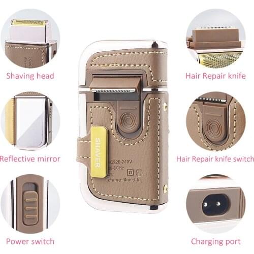 Kemei Retro Reciprocating Electric Shaver Portable Mirror Facial Hair Trimmer Compact Rechargeable MenS Shaver Tool 41D
