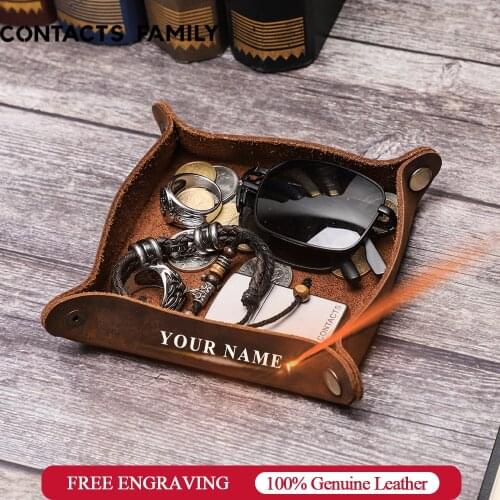 Creative Genuine Leather Valet Snap Tray Ofiice Desk Organizer For Jewelry Pen Key Coin Desk Accessories Storage Catchall Bowl