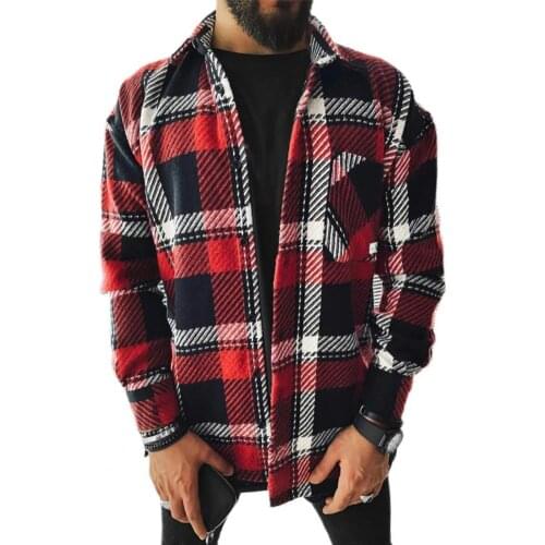 Spring Autumn Men Shirts Turn-down Collar Cotton Blend Long Sleeve Plaid Buttons Shirt Coat Male Casual Shirt Tops Plus Size
