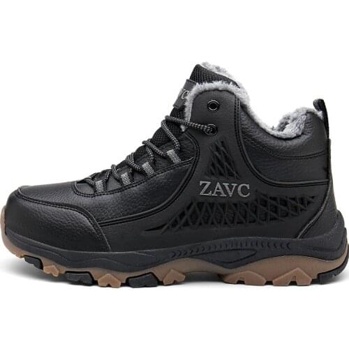 Men Winter Snow Boots Waterproof Non-slip Mountain Sneakers Camping Travel Mens Hiking Boots with Fur Warm Outdoor Work Shoes