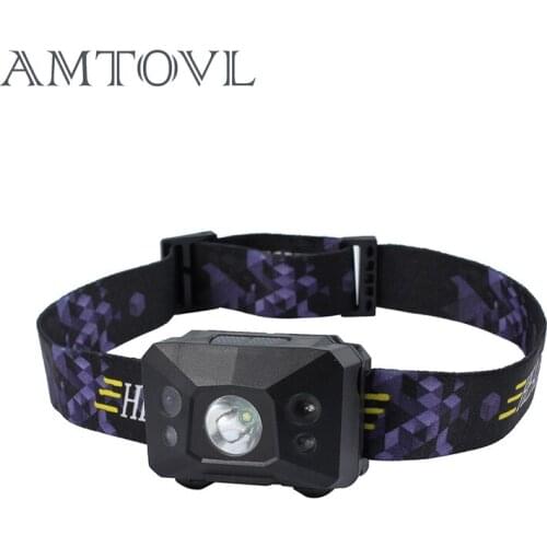 AMTOVL USB Rechargeable Headlight Headlamp Induction light Fishing SOS Flashlight Head Torch HEAD LIGHT For Outdoor Camping