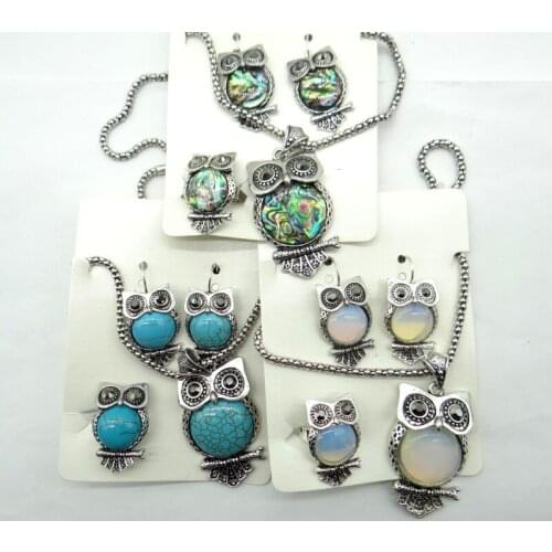 Natural stone Turquoises Quartz Crystal Opal lapis tiger eye charm owl pendant for diy Jewelry making necklace earring Bracelet