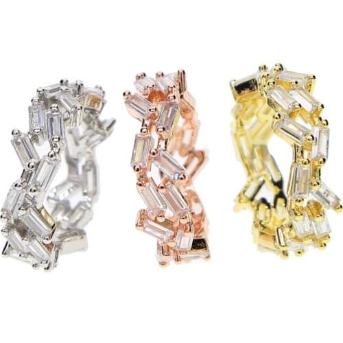 Wedding Ring For Women Man Concise Classical big full clear Mini Cubic Zirconia Rose Gold Color Fashion Jewelry