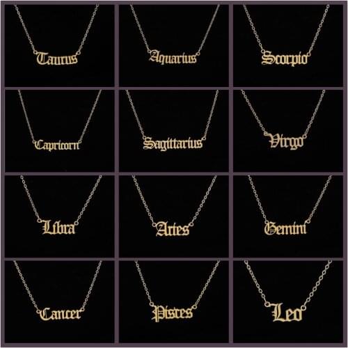 12 Constellation Collar Aries Sagittarius Virgo Leo Aquarius Capricorn necklace Gothic English Letter name Necklace