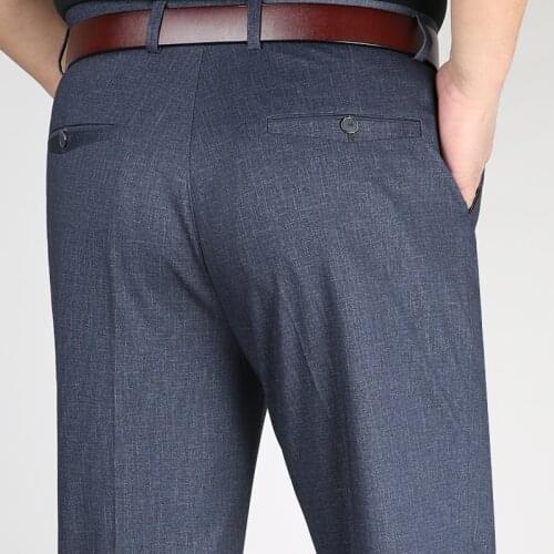 Spring Summer Straight Loose High Elastic Waist Dress Trousers Thin Middle-aged Mens Business Casual Pants Black Stretch pants