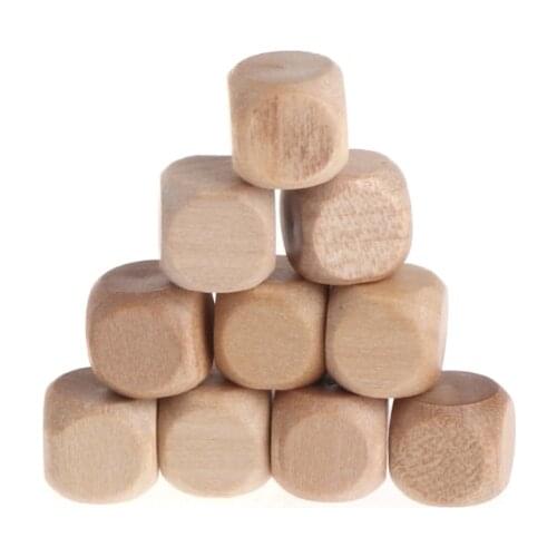 X7AC 10pcs 6 Sided Blank Wood Dice Party Family DIY Games Printing Engraving Kid Toys