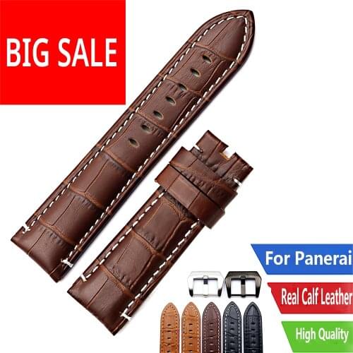 CARLYWET 22 24mm TOP Quality Black Watch Band Real Leather Handmade Thick Replacement Wrist Strap Belt Screw Buckle For Panerai