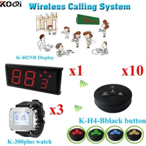 Restaurant wireless service calling system for Customer Call Waiter Server with factory price(1 display+ 3 watch+10 button)