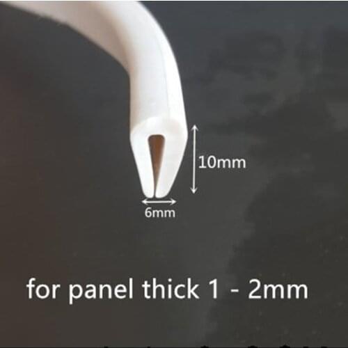Rubber Sealing U Strip 10x6x10mm for 1 - 2mm thick Glass Metal Car Wood Panel Board Edge Encloser Shield White