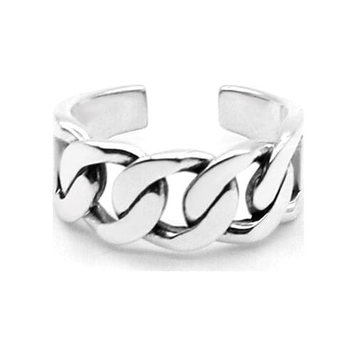 Hiphop Solid s925 Silver Cuban Ring Wide Curb Chain Open-end Ring Adjustable Design Vintage Classic Reinvented