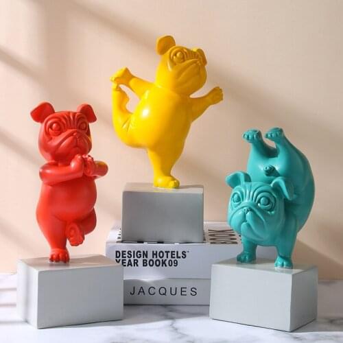 Resin Abstract Yoga Bulldog Dog Doll Figurine Sculpture Animal Statue Desktop Crafts Home Living Room Decoration Decoration Gift