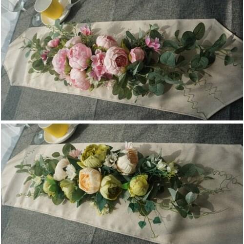 Wedding flower row decor silk artificial flower arrangement room 50/75cm table centerpieces party placement table flower runner