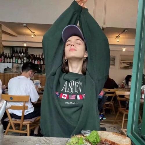 Vintage Letter Embroidery Sweatshirts Women Streetwear Casual Long Sleeve O Neck Pullover Tops Autumn Cotton Thick Warm Hoodies