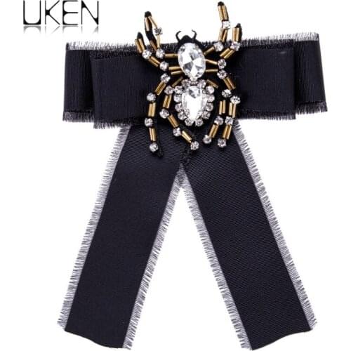 UKEN New Handmade Crystal Spider Ribbon Bowknot Brooches Women Trendy Rhinestone Collar College Wind Accessories Jewelry