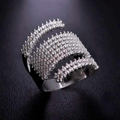 Blucome Wide Three Layers Women Rings Micro Paved AAA Cubic Zircon Unisex Big Promise Wedding Band Rings Engagement Bague Femme