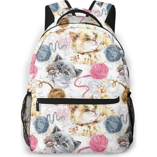 Women Backpack Kids School Bag for Teenage Girls Cat Plays Wool Threads Ball Female Laptop Notebook Bagpack Travel BackPack 2020