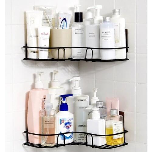 2pcs Wall Mount No Drilling Iron Bathroom Shelf Shampoo place Holder With Suction Cup and hook up For shower room Storage tool