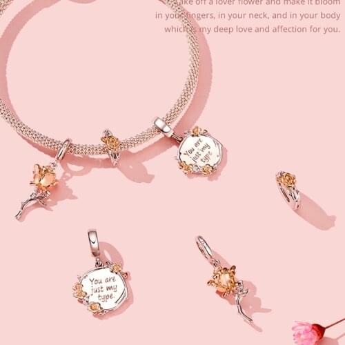 2020 new rose necklace pendant fit bangle charm bracelet bead woman original 925 sterling silver jewelry authentic gift making