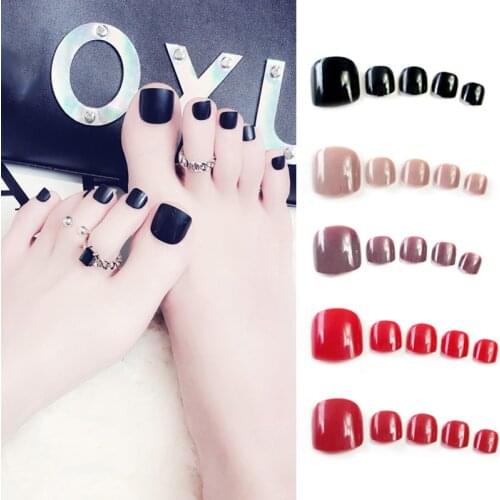 24pcs Solid Color Wear Short Paragraph Fashion Manicure Patch False Toenails Save Time Wearable Toenail Patch Nail Art