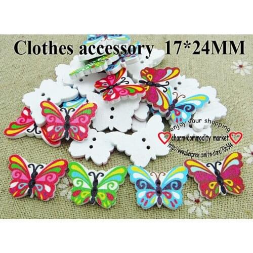 25pcs Butterfly Button 2 Holes Patterns Cartoons Wood Sewing toy Buttons Scrapbook Charms WCF-159