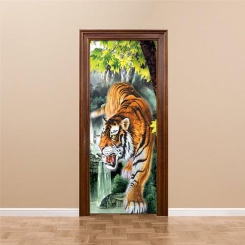 3d Door Sticker Self Adhesive Animal Tiger Home Decor Waterproof Canvas Print PVC Poster Wall Art Picture Suit For Children Room