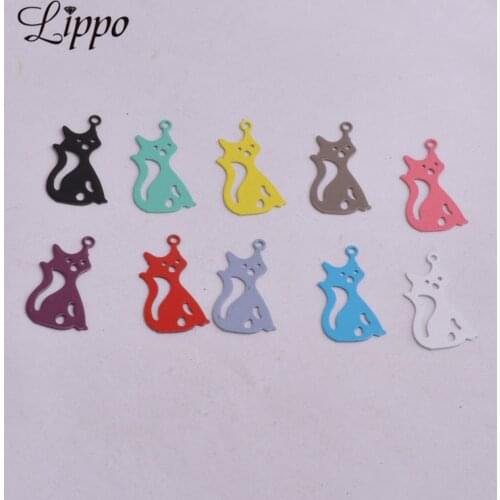 50pcs Ac7850 Brass Flat Cats charms Cute Animal Cat Estampe Pendant