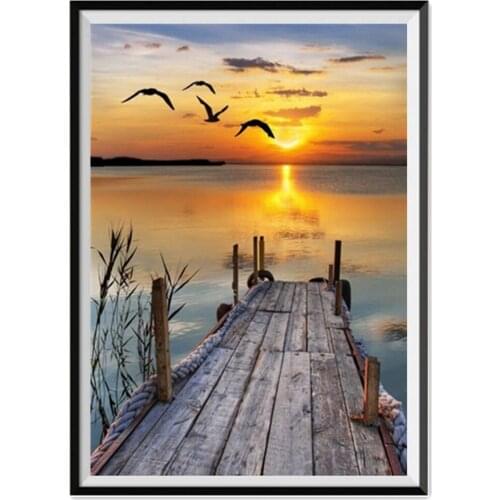 5D DIY diamond painting sunset beach round diamond mosaic, home decoration, handmade wall decoration