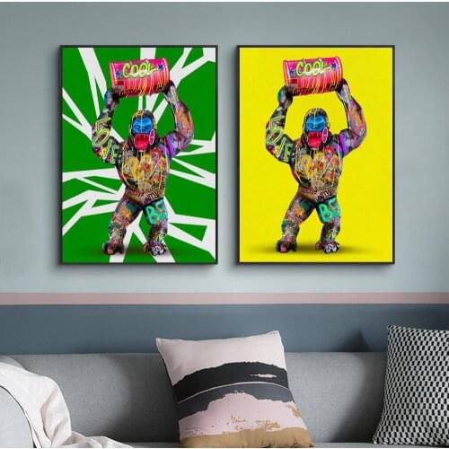 Watercolor Graffiti King Kong Gorilla Canvas Art Posters and Prints Wall Pop Art Animal Painting for Kids Room Decor Cuadros