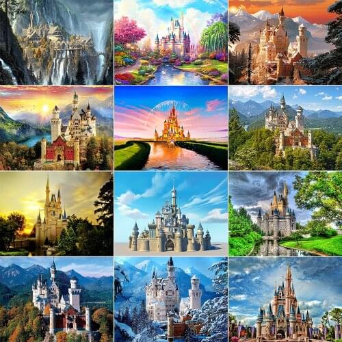 QIZITENG Full Square/Round Castle Landscape Diamond Painting 5D DIY Diamond Mosaic Home Decoration Holiday Gift 2020 New
