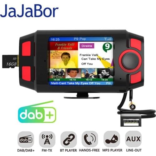 JaJaBor DAB Radio Receiver In Car Colorful Display Car DAB Radio Adapter Bluetooth Handsfree Stereo MP3 Player FM Transmitter