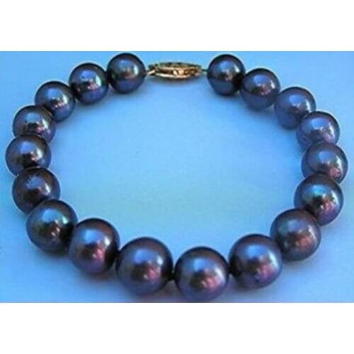 Free shipping 9-10MM AAA+ TAHITIAN BLACK PEARL BRACELET 8 INCH @^Noble style Natural Fine jewe