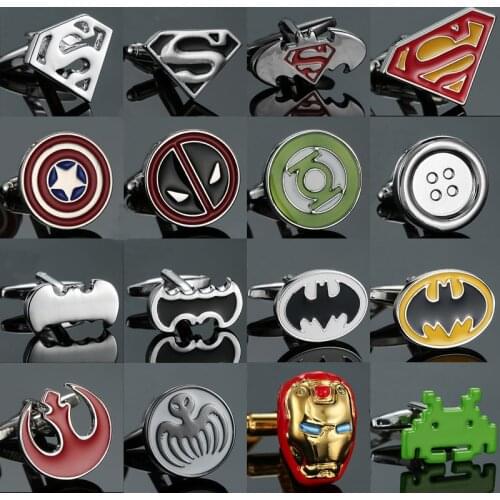 Free shipping classic superhero Cufflinks 31 style options premium brass smooth PLATED CUFFLINKS wholesale and retail