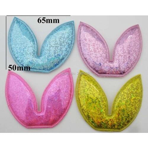 PANVEK shining glitter leather padded rabbit ear appliques for headwear 100pcs DIY children clothes ornament