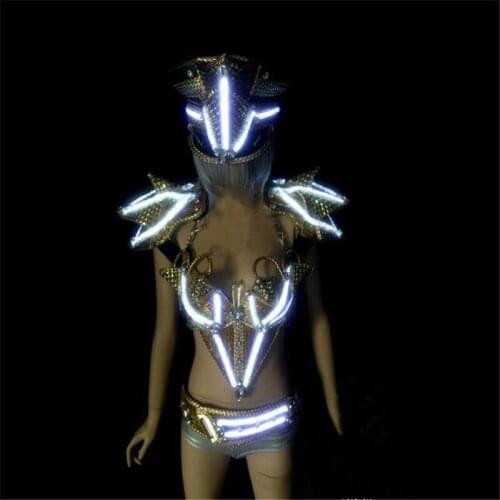 KS51 Party dance stage led light costumes dj robot bodysuit gold mirror dress armor outfits cosplay show disco clothe sexy wears