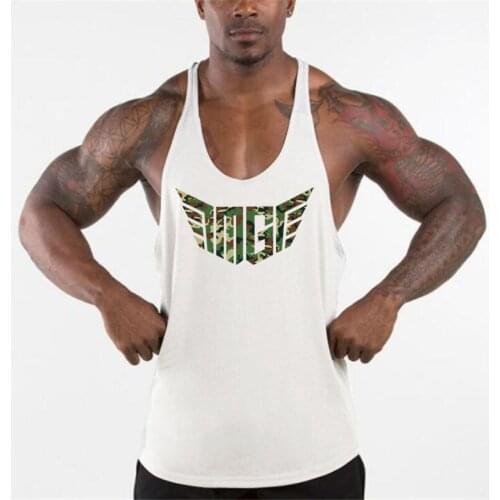 Brand Gym Mens Back Tank Top Workout Sports Shirt Vest Muscle Fashion Sleeveless Stringer Clothing Bodybuilding Singlets Fitness