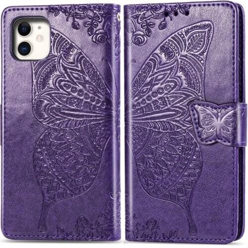Wallet Leather Flip Case for IPhone 6 6s 7 8 Plus X XS XR Max 11 12 Pro Max SE 2020 3D Butterfly Embossed Flip Wallet Case