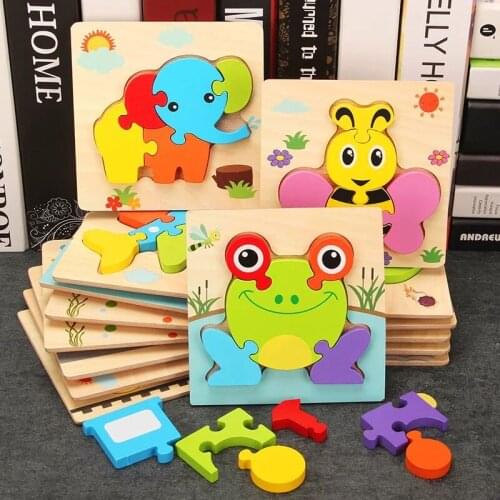 Montessori Baby Toy Wooden 3D Puzzle For Children Cartoon Animal Traffic Jigsaw Puzzle Blocks Educational Wooden Toy Hot Selling