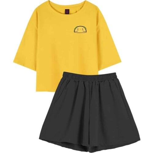 Two Piece Set Women Cute Bread Print Pajamas for Women Summer Kawaii Clothes Harajuku T Shirt Female Casual Loungewear Suit