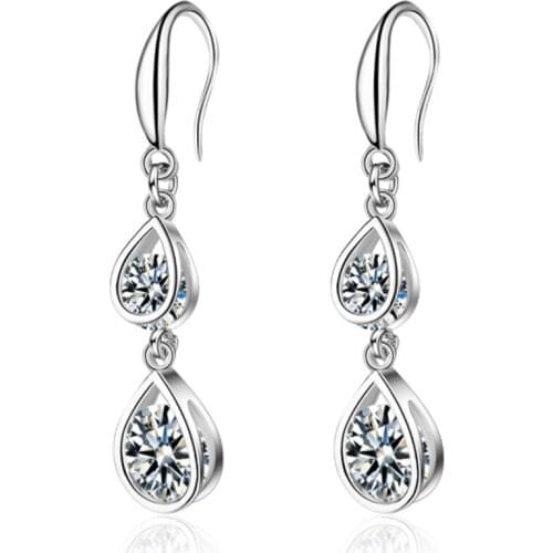 Korean style personality temperament fashion trend wild fine zircon drop tassel long section silver plated earrings IR037