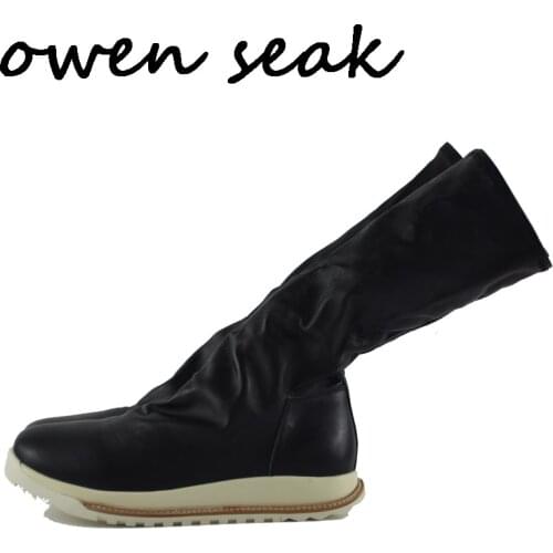 18ss Owen Seak Men Shoes Knee High Boots Sheepskin Leather Luxury Trainers Winter Boots Casual Flats Shoes Black Big Sneaker
