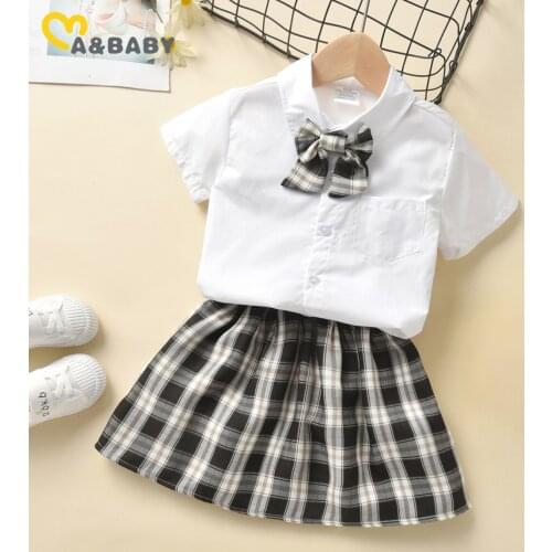 Ma&Baby 18m-6Y Summer Kid Girls Clothes Set Formal Blouse Plaid Skirts Child School Costumes DD43
