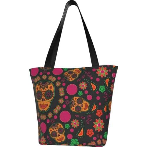 Mexican Skull Polyester outdoor girl handbag, woman shopping bag, shoulder bag, canvas bag, gift bag