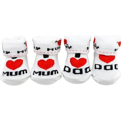 Cute Newborn Baby Socks Cotton Socks White I Love Mum/Dad 0-6 Months Newborn Infant Boys Girls Baby Shower Party Socks