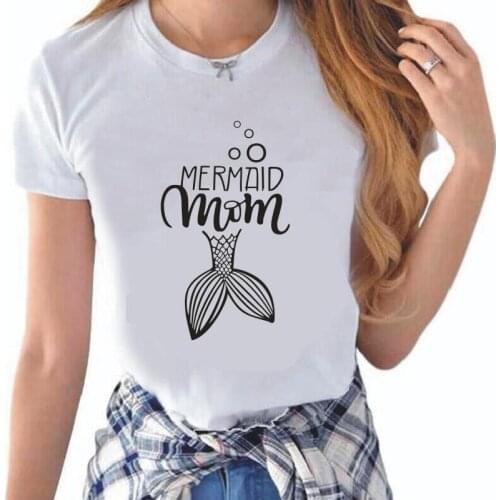 Fashion MERMAID MOM/GIRL Letter Print Women Tshirt Casual Tee Shirt Femme Funny Pretty Garphic T Shirt Women Tops Camiseta Mujer