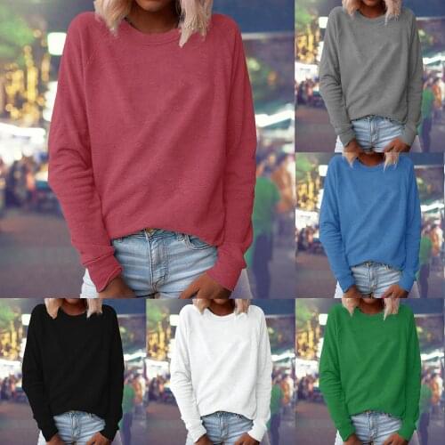 Fashion Women Casual O-Neck Solid Long Sleeve Pullover Plush Sweatshirt Tops Long Sleeve Spring Ladies Solid Loose Boyfriend