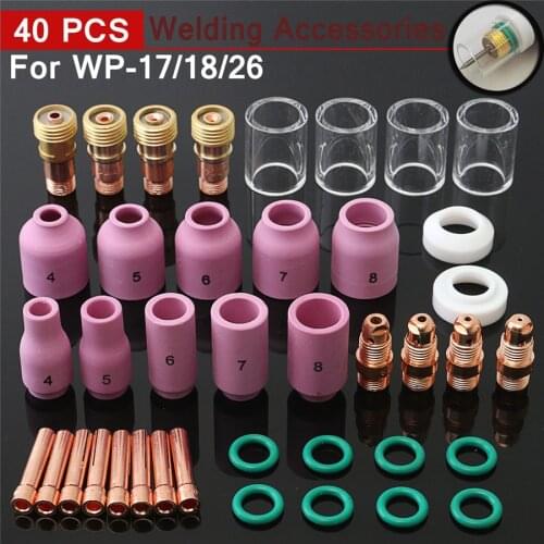 40 Pcs Pyrex Glass Cups Kit For WP17/18/26 Tig Torch Alumin Nozzle Collet Tig Welding Torch Collets Gas Lens Welding Accessories