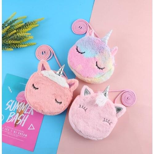 Unicorn Inclined shoulder bag Pencil Case Student Storage Bag Kawaii Plush Toys Stuffed Toy Christmas Birthday Gift For Children